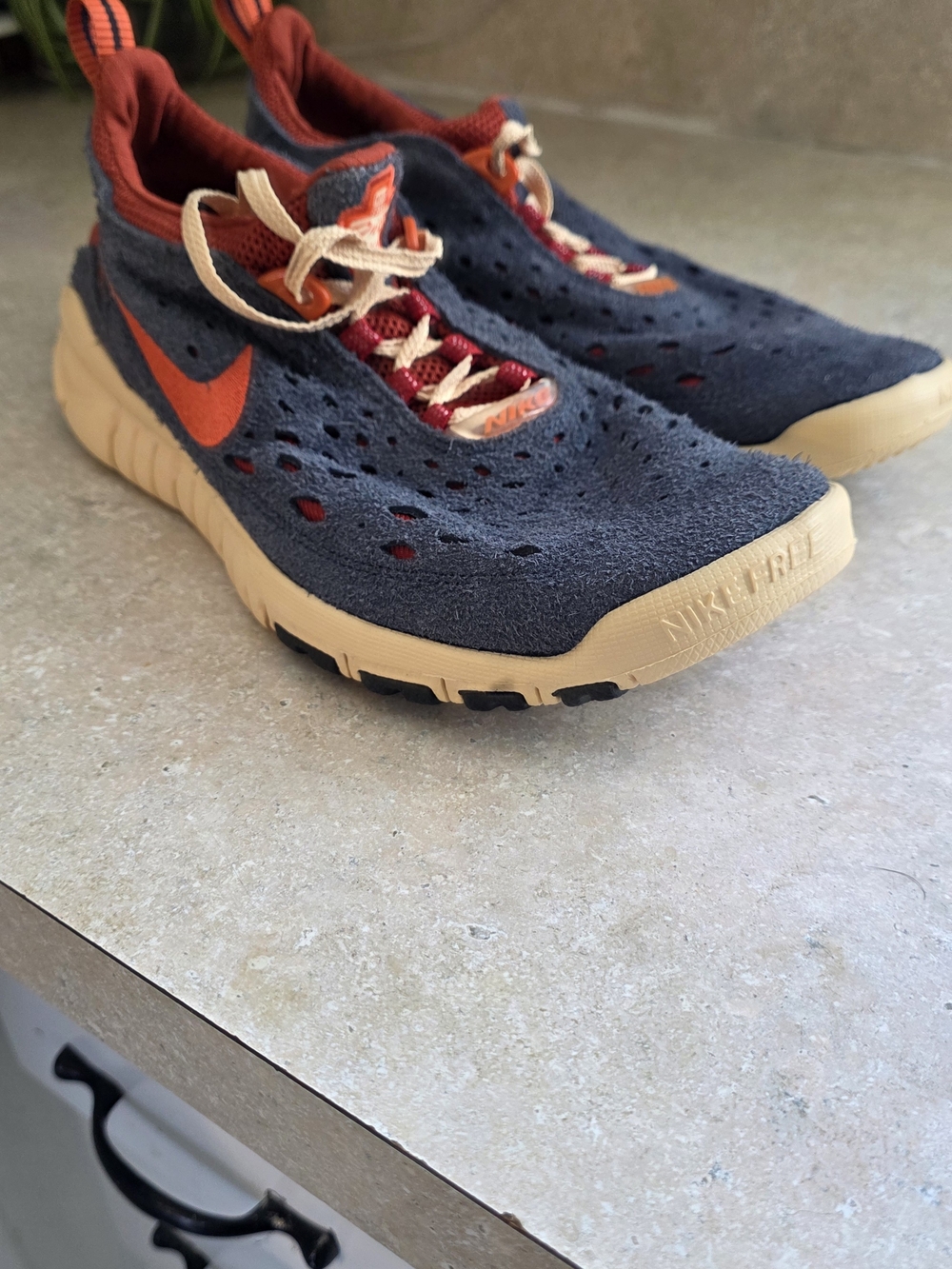Nike Free Run Trail 5.0 CW5814-400 Blue/Orange Suede Running Shoes Men's Size 10